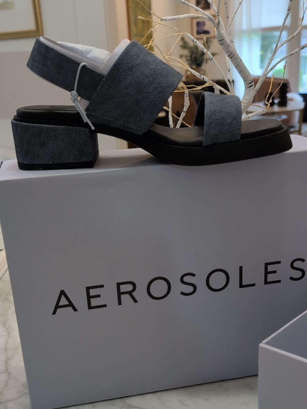 AEROSOLES Blue Denim Slingback Block Heel Sandals